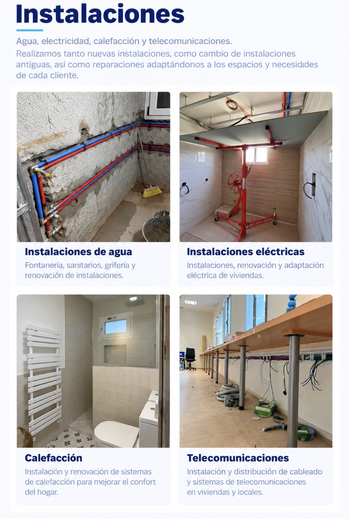 Instalacion de agua, instalacion electrica, calefaccion y telecomunicaciones